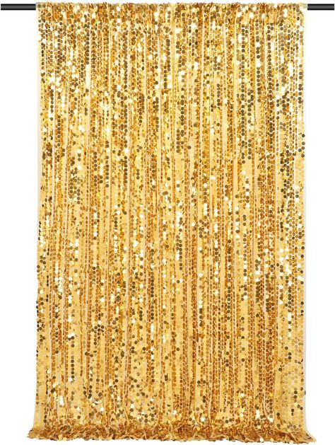 Amazon.com : Big Payette Sequin Backdrop 4ftx8ft Gold Shimmer Backdrop Curtains Glitter Fabric Drapes for Birthday Party Baby Shower Decorations : Electronics Shimmer Backdrop, Backdrop Curtains, Sequin Backdrop, Gatsby Theme, Gold Curtains, Glitter Fabric, Gold Shimmer, Draped Fabric, Holiday Tables