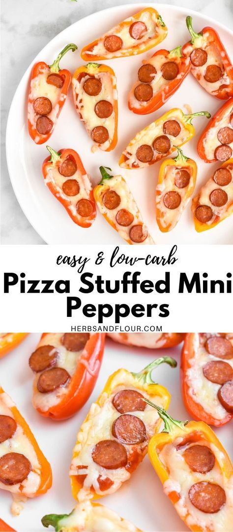 Snack With Peppers, Pepperoni Stuffed Peppers, Mini Bell Pepper Snack Ideas, Keto Pizza Stuffed Peppers, Pepper Pizza Boats, Recipes With Small Peppers, Keto Mini Pepper Recipes, Easy Healthy Vegetarian Snacks, Stuffed Mini Sweet Peppers Healthy