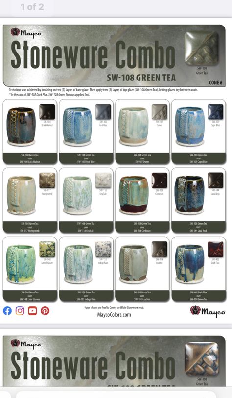 Mayco Green Tea Glaze Combinations, Green Tea Glaze Combinations, Mayco Glaze, Stoneware Glazes, Clay Arts, Glaze Combinations, Glaze Combos, Pottery Inspo, Ceramic Glaze Recipes