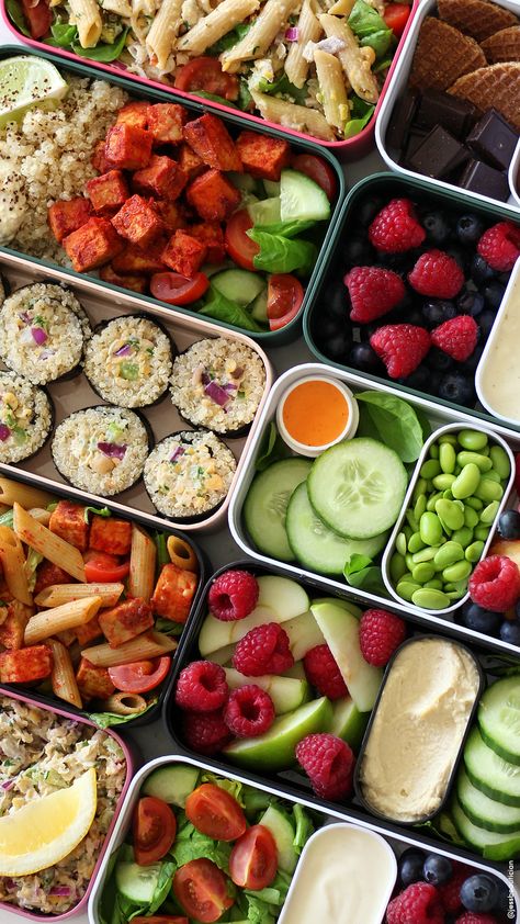 Healthy Lunch Boxes, Batch Cooking Recipes, Healthy Packed Lunches, Healthy Lunchbox, Vegan Meal Prep, Vegan Meal, Meal Prep For The Week, Batch Cooking, Lunch Snacks