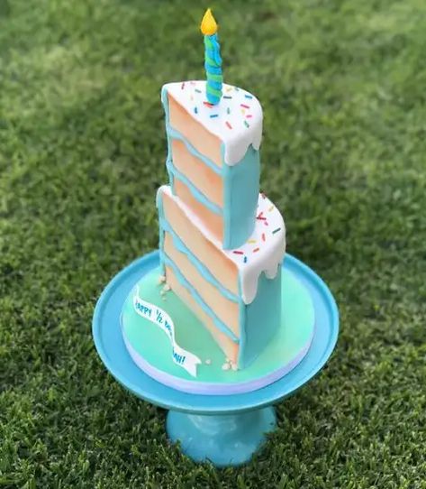 Half Of Year Birthday Cake, One And Half Year Birthday Cake, 3 Months Birthday Cake, Half A Year Cake, Halfway To One Birthday Ideas, Half Way To One Ideas, Half Way To One Cake Ideas, 6 Month Baby Cake Half Birthday Boy, Half Year Birthday Cakes 6 Months