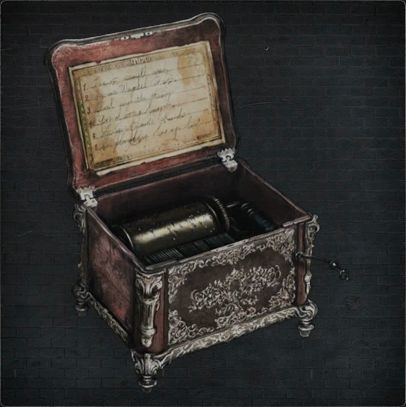 A small music box received from a young Yharnam girl. Plays a song shared by her mother and father.  Inside the lid is a small scrap of paper, perhaps an old message. Two names can be made out, however faintly.  Viola and Gascoigne.  Used for the Father Gascoigne Boss Battle. Music Box Aesthetic Vintage, Antique Music Box, Bloodborne Art, Blades In The Dark, Mahō Shōjo, Old Boxes, Old Music, Music Boxes, Bloodborne