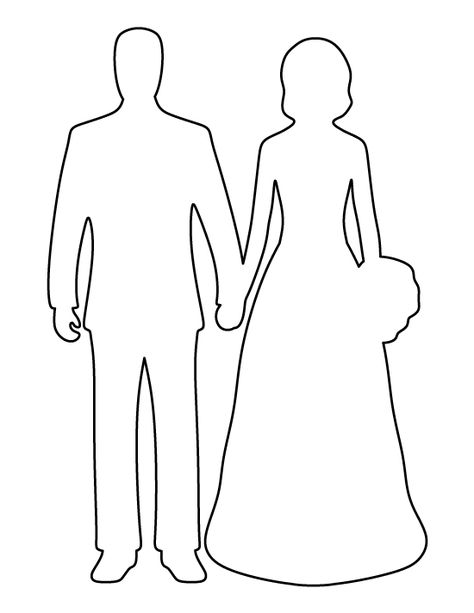 Bride and groom pattern. Use the printable outline for crafts, creating stencils, scrapbooking, and more. Free PDF template to download and print at http://patternuniverse.com/download/bride-and-groom-pattern/ Bride Template, Printable Outline, Wedding Embroidery Hoop, Embroidery Hoop Art Diy, Desain Quilling, Digital Embroidery Patterns, Pattern Wedding, Wedding Embroidery, Hand Embroidery Videos