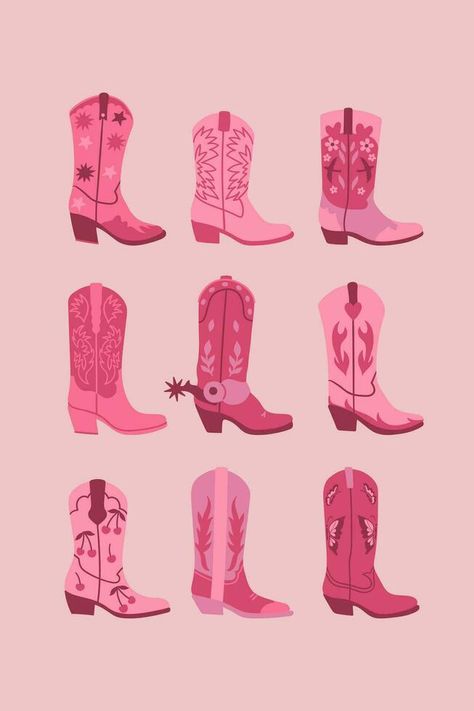 Trendy Cowgirl Boots, Shower Memes, Pink Cowgirl Aesthetic, Cowgirl Illustration, Disco Cowboy, Valentines Wallpaper Iphone, Pink Cowboy Boots, Collage Pieces, Cowgirl Pictures