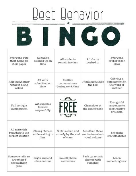 You can download a PDF version of our Best Behavior BINGO card! Behavior Bingo, Art Classroom Management, Teaching Classroom Management, Management Games, Classroom Behavior Management, Behaviour Management, School Social Work, Bingo Card, Class Management