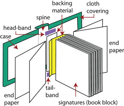 Types of Book-Binding: An Introduction – The Projector Book Binding Methods, Bookbinding Materials, Homemade Books, Parts Of A Book, Book Repair, Bookbinding Tutorial, Signature Book, Book Binding Diy, Buch Design