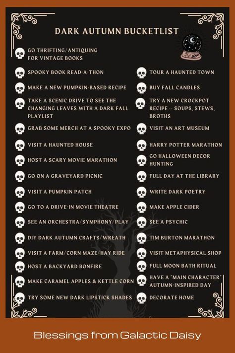 This is a great bucket list of items to consider as Fall continues. Places to go to, sights to see, fun to be had, and experiences to be had. Halloween Bucket List, Fall Playlist, Read A Thon, Drive In Movie Theater, Fall Mood Board, Fun Fall Activities, Fall Bucket List, Drive In Movie, Fall Feels