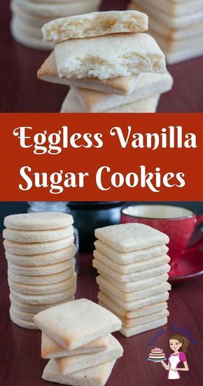 Natal, Eggless Sugar Cookie Recipe, Vanilla Sugar Cookie Recipe, Eggless Sugar Cookies, Egg Free Desserts, Eggless Cookie Dough, Eggless Cookie Recipes, Egg Free Baking, Egg Free Cookies