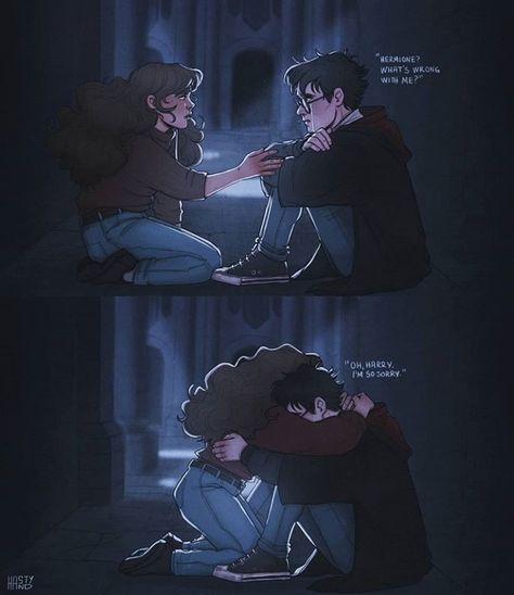 Harmione Ship, Harmony Fanart, Hermione Granger Art, Hermione Fan Art, Harmony Harry Potter, Hp Fanart, Friendship Art, Harry And Hermione, Harry Potter Illustrations