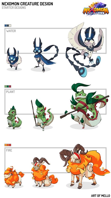 Fakemon Starters Evolution, Fire Starters Pokemon, Fan Made Pokemon Starters, Fakemon Ideas Starters, Pokemon Fanmade Starters, New Pokemon Ideas, Fan Made Pokemon, Fakemon Starter, Nexomon Extinction