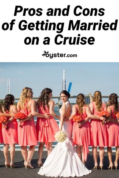 Getting married on a cruise ship is the ultimate destination wedding. It's an affordable, efficient, and fun way to combine your nuptials with a honeymoon for you and a vacation for your guests. Whether you want to elope at sea during sunset, bring your entire family to watch you exchange vows on a Caribbean beach, or trek to an Alaskan glacier to say "I do," a cruise ship #wedding can make it happen. Click for our list of the advantages and disadvantages of getting married on a #cruise ship. Cruise Elopement, Royal Caribbean Wedding, Carnival Cruise Wedding, Cruise Weddings, Cruise Outfits Caribbean, Cruise Formal Night, Cruise Tips Royal Caribbean, Cruise Ship Wedding, Bachelorette Cruise