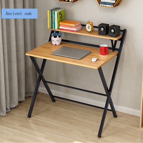 Small Oak Desk, Small Space Home Office, Folding Laptop Table, Simple Computer Desk, Folding Computer Desk, Computer Desk With Shelves, Foldable Desk, Desks For Small Spaces, Folding Desk