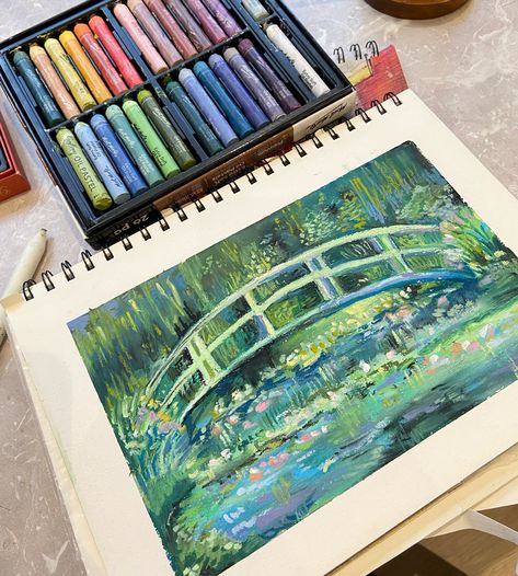 Falling in love with the media I used to despise back in the days. It’s crazy how time and new experience could ignite the spark that wasn’t even there 🤣 Re-learning the basic of oil pastels Remembering the maestros who set the ground before us. An ode to Claude Monet 🪷🌊 #impressionistart #oilpastel #traditionalart #ClaudeMonet Do you love or hate oil pastels? ✨ Oil Pastel Art Landscape, Oil Pastel Ideas, Oil Pastels Art, Oil Pastel Artwork, Van Gogh Drawings, Oil Pastel Techniques, Oil Pastel Landscape, Soft Pastel Art, Canvas Art Decor