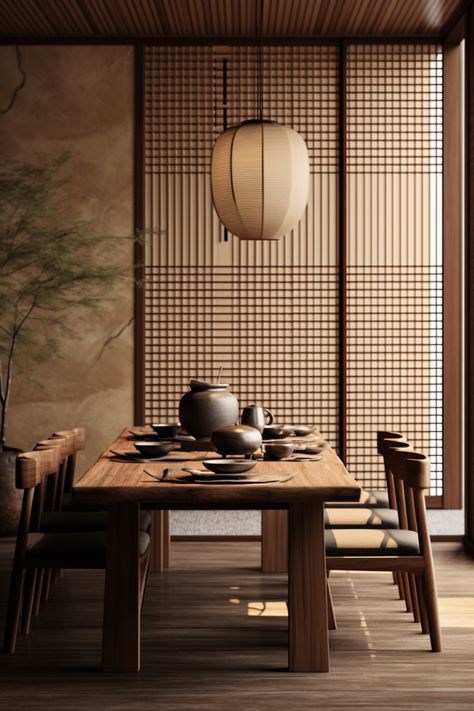 Minimal japandi dining room Modern Japanese Dining Table, Asian Inspired Dining Room, Japandi Dinner Table, Japandi Windows, Japandi Storage, Dining Room Japandi, Dining Table Japandi, Japandi Dining Table, Dining Room Table Modern