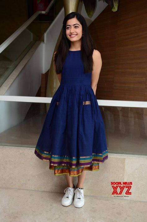 Actress Rashmika Mandanna Stills From Dear Comrade Movie Trailer Launch - Social News XYZ Frock Models, Western Dresses For Girl, Short Frocks, Simple Frock Design, Long Gown Design, Simple Frocks, Casual Frocks, Frock Fashion, Simple Kurta Designs