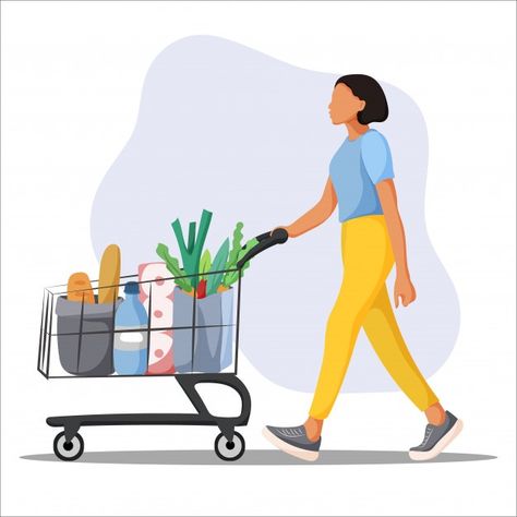 Young woman with supermarket shopping ca... | Premium Vector #Freepik #vector #food #water #woman #cartoon Isometric House, Shopping Healthy, Supermarket Logo, Ui Illustration, Water Woman, Web Illustration, Mural Art Design, Grocery Basket, Sketch Icon