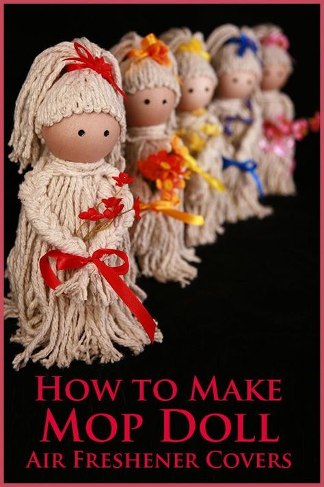 Craft Sale Ideas, Renuzit Crafts, Mop Dolls, Diy Yarn Dolls, Mops Crafts, Diy Rag Dolls, Easy Yarn Crafts, Gifts Homemade, Sale Ideas