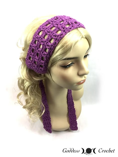 Keep your hair out of your face in style this summer with this boho chic, tie-back style headband. Hippie Crochet Patterns, Picot Crochet, Crochet Headband Free, Crochet Pour Halloween, Hippie Headband, Bandeau Au Crochet, Crochet Headband Pattern Free, Hippie Headbands, Hippie Crochet