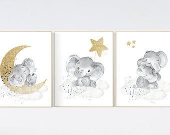 Gold Nursery Decor, Nursery Decor Green, Navy Nursery, Nursery Prints Girl, Neutral Nursery Art, Baby Room Wall Art, Elephant Balloon, Gender Neutral Nursery Decor, Gold Nursery