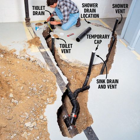 Basement Plumbing, Basement Bathroom Plumbing, Basement Toilet, Small Basement Bathroom, Basement Bathroom Design, Bathroom Basement, Basement Gym, Basement Floor, Diy Basement