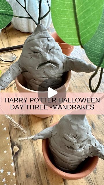 Diy Harry Potter Clay Crafts, Harry Potter Project Ideas, Harry Potter Halloween Ideas, Mandrakes Harry Potter, Harry Potter Air Dry Clay Ideas, Diy Mandrake Harry Potter, Herbology Harry Potter, Harry Potter Party Decorations Diy, Mandrake Harry Potter