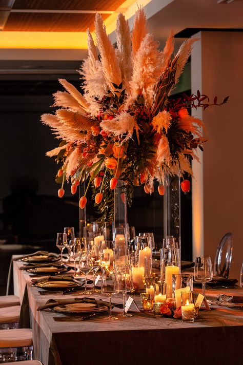 Venue: JW Marriott Houston Downtown | Photography: Blanca Duran | Indoor Wedding Ceremony & Ballroom Reception | Coral, Black, Greenery | Elegant Wedding Decor, Hoop Circle Centerpieces | Ballgown Dress, Historic Venue, Texas | #weddingideas #weddingphotography #photoideas #bride #groom #tuxedo #weddingdress #floralhoops #floraldecor #centerpieces #tallcenterpiece #rectangletable #tabledecor #wedding #orange #fallwedding Orange Reception Decor, Orange Indian Wedding Decor, Circle Centerpieces, Boho Reception Decor, Peach Centerpieces, Orange Wedding Centerpieces, Copper Wedding Decor, Wedding Challenge, Coral Wedding Decorations