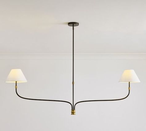 Latest Furniture & Home Decor | New Home Decor | Pottery Barn Linear Pendant Light Over Island, Dining Table Light Fixture, Restoration Hardware Dining Room, Linear Light Fixture, Restoration Hardware Dining, Lights Over Island, Kitchen Shades, Linear Island Lighting, Glass Chandeliers