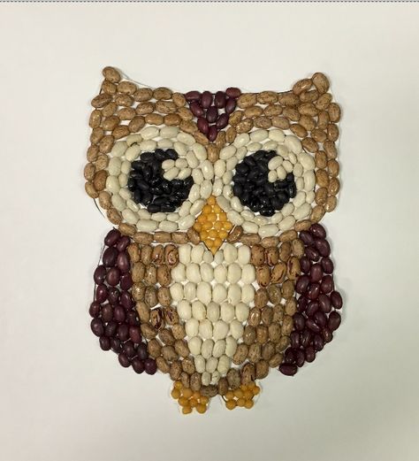 This fabulous Bean Mosaic Owl is a wonderful project for fall or any time. Or use your creativity to design other... Bean Mosaic, Mosaics For Kids, Seed Craft, Seed Art, Owl Crafts, Family Crafts, Art Template, Camping Crafts, Camping Art