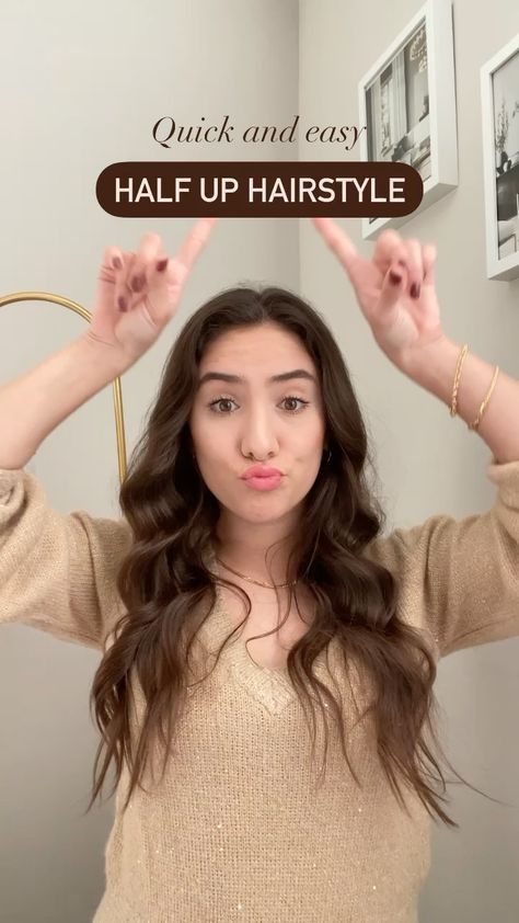 estefiortiz on Instagram: You’ll want to SAVE THIS! Quick and Easy 5 MIN hairstyle. All you need is a brush, elastic bands and hairspray. Let me know what you… 5 Min Hairstyles, Half Up Hair, Half Up, Up Styles, Elastic Band, All You Need Is, Hair Inspo, Let Me Know, Let Me