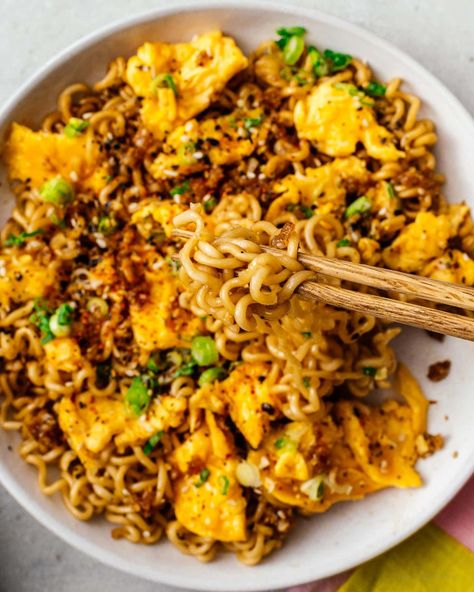 Tiktok Ramen: Instant Noodles w/Egg, Butter, and Garlic · i am a food blog Egg In Ramen Noodles, Tiktok Ramen, Ramen Noodle Recipes Easy, Ramen Ingredients, Maruchan Ramen, Egg Butter, Noodles Lover, Noodle Recipes Easy, Ramen Noodle Recipes