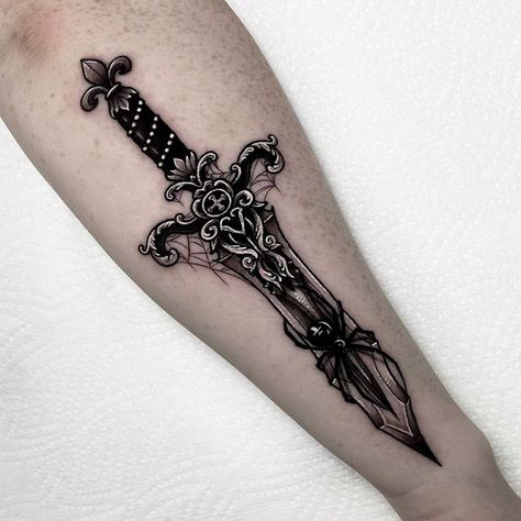 Swords Gothic Tattoo, Celtic Dagger Tattoo, Japanese Dagger Tattoo, Dagger Tattoo Men, Fantasy Dagger Tattoo, Dagger Tattoo For Men, Curved Dagger Tattoo, Gothic Dagger Tattoo, Dagger Thigh Tattoo