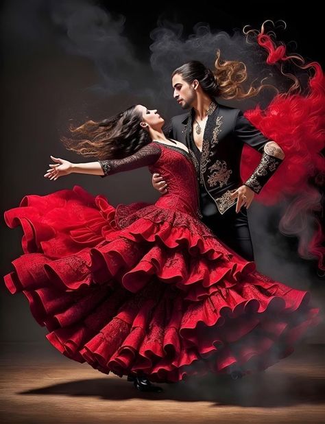 Flamenco Dancers Photography, Ballroom Outfit, Red Couple, Spanish Dance, Dancer Photography, Tango Dancers, Spanish Dancer, Spanish Woman, Flamenco Dress