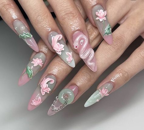 Occasion Nails, Fantasy Nails, Pedicure Manicure, Almond Nails Designs, Pretty Gel Nails, Really Cute Nails, Design Nails, Designs Nail, Kawaii Nails