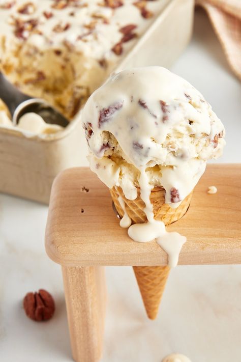 This no-churn butter pecan ice cream is rich, creamy, buttery, nutty, and so, so delicious. Enjoy a scoop of this nostalgic favorite on its own or dress it up with caramel or butterscotch sauce. Homemade Butter Pecan Ice Cream, Churn Butter, Butter Pecan Ice Cream, Butterscotch Sauce, Pecan Ice Cream, Ice Cream Mixture, Milk Ice Cream, Ice Cream Base, No Churn Ice Cream