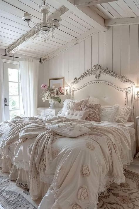 Vintage Shabby Chic Bedroom, Shabi Chic, Bedroom Furniture Ideas, Country Cottage Farmhouse, Shabby Chic Porch, Farmhouse Bedrooms, Chic House, Chic Bedrooms, Shabby Chic Bedroom Furniture