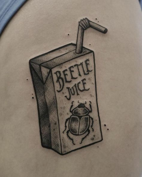 Tim Burton Tattoo Small Beetlejuice, Bettle Juice Tattoo Tim Burton, Black And White Halloween Tattoos, Tim Burton Patchwork Tattoo, Tim Burton Movie Tattoos, Movie Reference Tattoos, Spooky Island Tattoo, Beatle Juice Tattoo Ideas, Tattoo Ideas Tim Burton