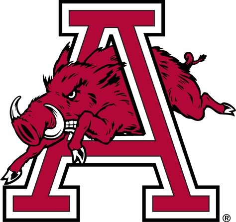 Arkansas Razorbacks Secondary Logo (1974) - A hog running through an A Arkansas Razorbacks Crafts, Ar Razorbacks, Razorback Baseball, Arkansas Razorbacks Football, Arkansas Football, Crafting Business, Football Practice, Conference Logo, Arkansas Razorback