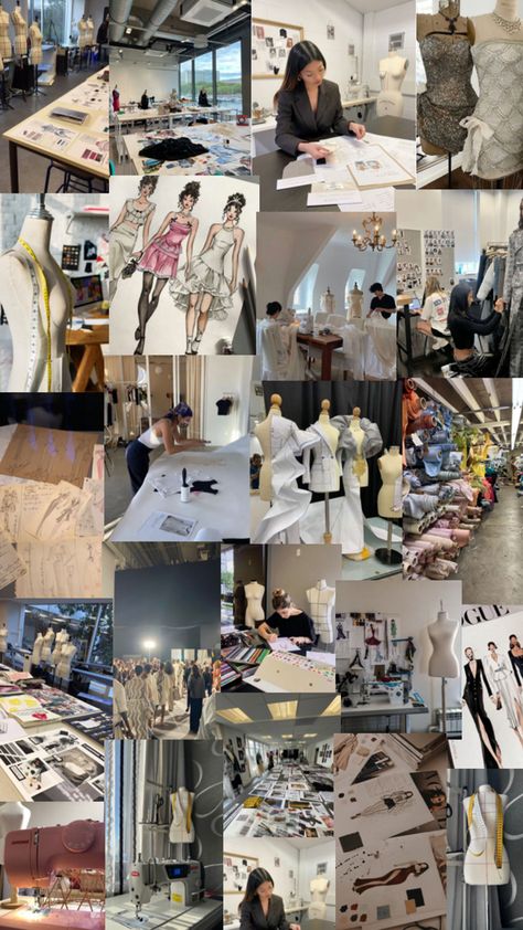 Fashion Designer Atelier, Fashion Designer Collage, Study Fashion Aesthetic, Fashion Studio Aesthetic, Fashion Intern Aesthetic, Clothing Business Aesthetic, Fashion Stylist Aesthetic, Fashion Industry Aesthetic, Fashion Designer Aesthetic