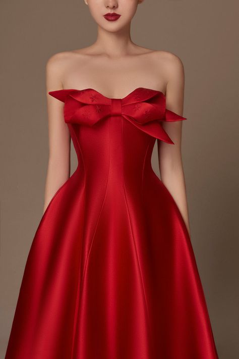 Red Flare, Mean Blvd, Dress Looks, Bandage Dress Bodycon, Taffeta Dress, Big Bow, Red Midi Dress, Bodycon Midi, Handmade Dresses