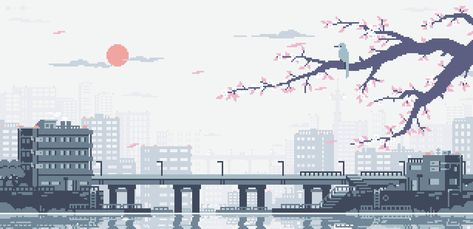 Animated City Gif, Train Pixel Art Gif, Pixelated Banner Gif, Landscape Gif Aesthetic, Pixel Art City Gif, Wallpaper Gif Pc Aesthetic, Gif Pixel Wallpaper, Live Wallpaper Laptop Moving Aesthetic, Pc Background Gif