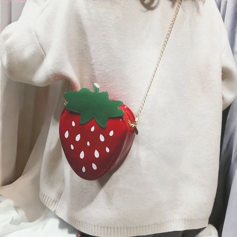 Strawberry shaped Fruit Purses Crossbody bag Gold chain Festival Outfit Idea  Witch Fashion Garden Sweet Cute Gothic Chic, Boho Fashion Summer, Witch Fashion, Baby Witch, Personalized Gift Wrap, Strawberry Fruit, Witchy Stuff, Girls Purse, Chain Fashion