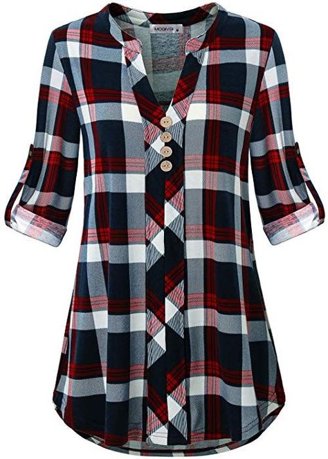 7503cfacd12053d309b6bed5c89de212desc48923107ri Women Shirt Designs, Shirts Trendy, Checkered Blouse, Plaid Shirt Women, Tunic Designs, Plaid Shirts, Trendy Fashion Tops, Flank Steak, Long Sleeve Plaid Shirt