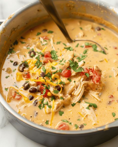 Chicken Taco Soup - Recipes, Tasks & Tools Seven Can Taco Soup Chicken, Seven Can Chicken Taco Soup, White Chicken Taco Soup, Cheesy Chicken Taco Soup, Creamy Chicken Taco Soup Crock Pot, Chicken Taco Soup With Cream Cheese, Chicken Queso Soup, Rotisserie Chicken Taco Soup, Chicken Taco Soup Stove Top