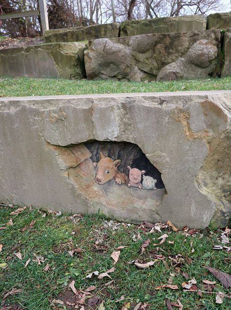 Chalk Art Magic: David Zinn’s New Masterpieces Delight Michigan Streets Pavement Art, Pavement Chalk Art, David Zinn, Brick Art, Sidewalk Chalk Art, Art Fantaisiste, Sidewalk Art, Street Painting, Amazing Street Art