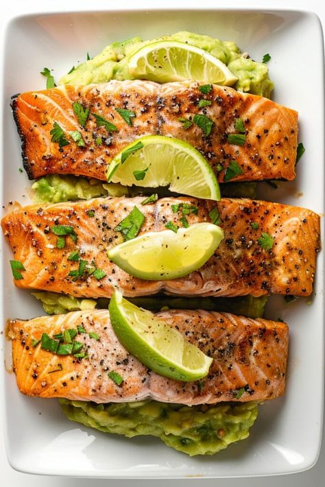 The Perfect Balance of Flavor & Health with Baked Salmon with Avocado Mash Avocado Puree, Avocado Mash, Salmon With Avocado, Salmon Avocado, Food Stands, Quick Weeknight Dinners, Baked Salmon, Healthy Dishes, Fresh Cilantro