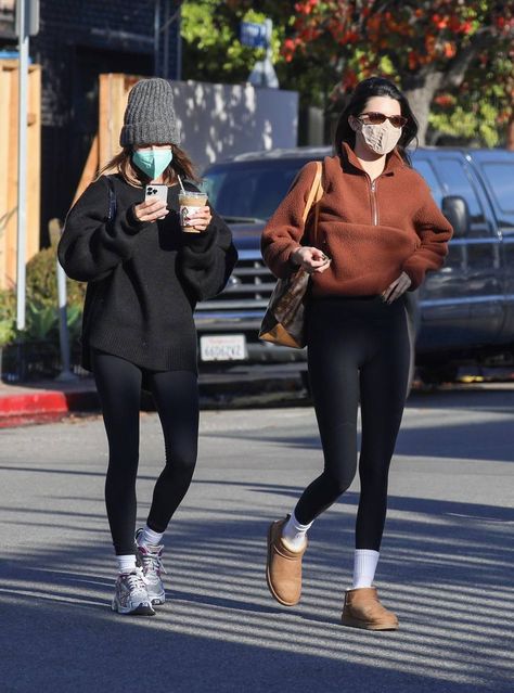 The Cheap Accessory Trend Celebrities Wear With Leggings | Who What Wear UK Socks Over Leggings, Kendall Jenner Photos, Kendall Jenner Street Style, Kendall Style, Jenner Outfits, Kaia Gerber, Athleisure Outfits, Workout Outfit, 가을 패션