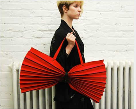 Issey Miyake Large Red Pleated Accordion Bag Origami Dress Fashion, Accordion Bag, Issey Miyake Bag, Leather Goodies, Origami Dress, Origami Bag, Creepy Art, Textiles Fashion, Trend Forecasting