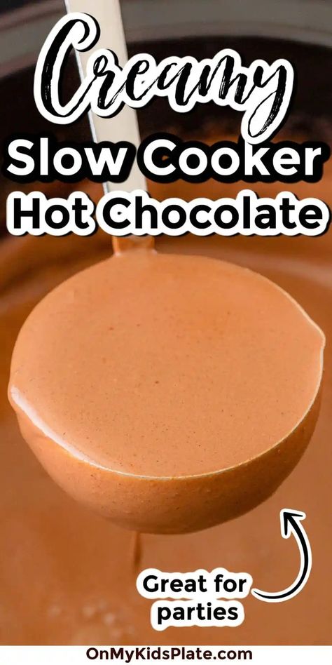 Slow Cooker Hot Chocolate (Great For A Crowd!) Hot Cocoa Recipe For A Crowd, Unique Hot Chocolate, Crock Pot Hot Chocolate Recipe, Slow Cooker Hot Chocolate, Creamy Hot Chocolate Recipe, Hot Chocolate Toppings, Hot Chocolate Party, Cozy Fall Recipes, Crockpot Hot Chocolate