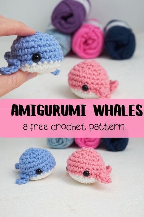 A free crochet pattern for a cute and easy amigurumi whale! This little sea animal is fast and easy to make. The amigurumi whale is a perfect scrap-yarn project. #crochetamigurumi #crochetwhale #diywhale #crochetideas #crochet #knittingdesign Crochet Whale, Gifts Crochet, Whale Pattern, Confection Au Crochet, Flowers Crochet, Crochet Keychain Pattern, Pola Amigurumi, Crochet Animals Free Patterns, Crochet Amigurumi Free Patterns