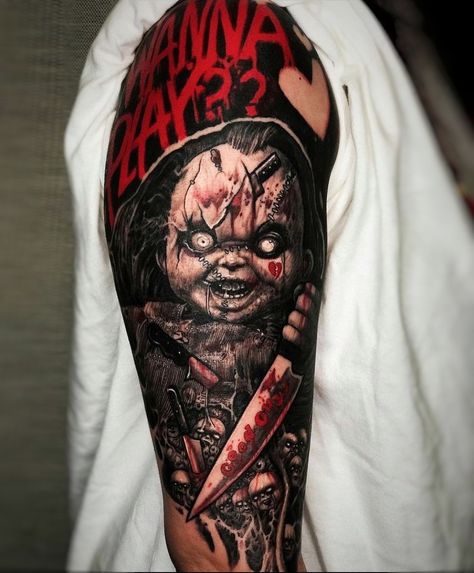 Chucky Tattoo, Chucky Doll, Modern Tattoos, I Tattoo, Skull Tattoo, Portrait Tattoo, Tattoos